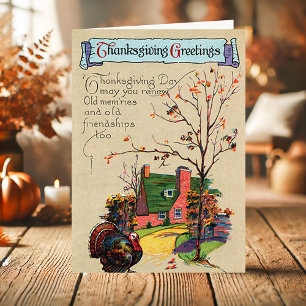 Vintage Turkey Thanksgiving Greetings Holiday Card