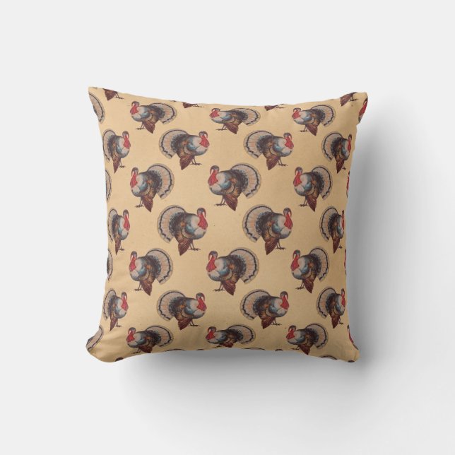 Vintage Turkey Thanksgiving Throw Pillow (Front)