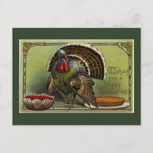 Vintage Turkey Wishes Holiday Postcard