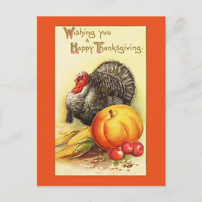 Vintage Turkey With Food Postcard (Front)