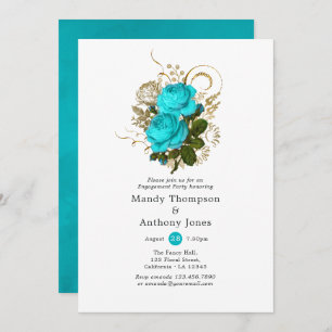 Vintage Turquoise and Gold Shabby Engagement Party Invitation