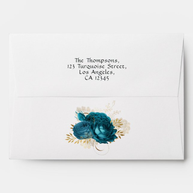 Vintage Turquoise and Gold Shabby Envelope (Back (Top Flap))