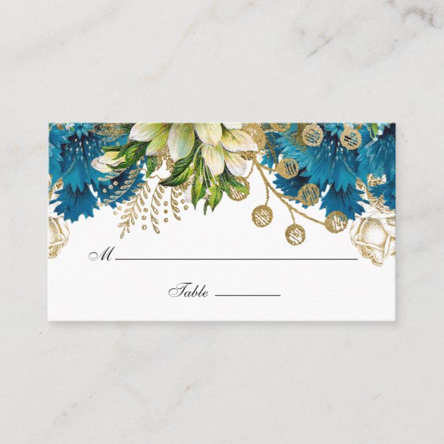 Vintage Turquoise and Gold Shabby Wedding Place Card (Front)