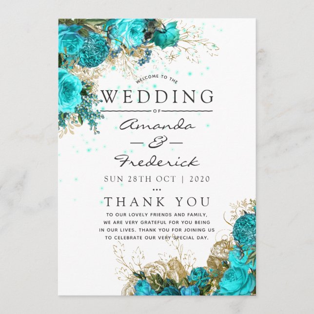 Vintage Turquoise and Gold Shabby Wedding Program Programme (Front)