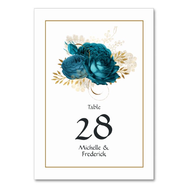 Vintage Turquoise and Gold Shabby Wedding Table Number (Front)