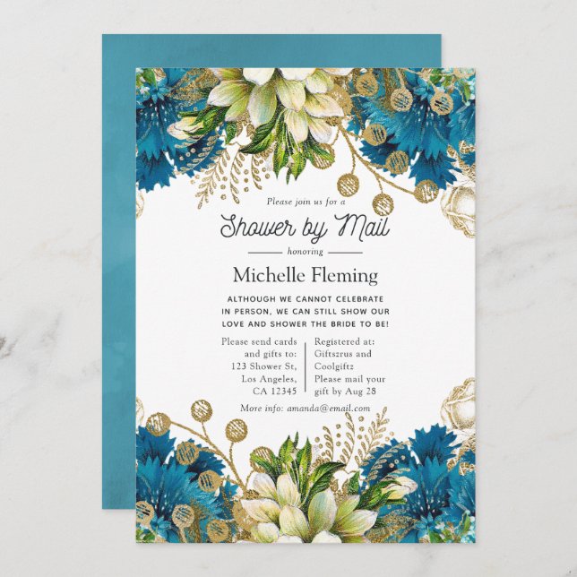 Vintage Turquoise and Gold Shower by Mail Invitation (Front/Back)