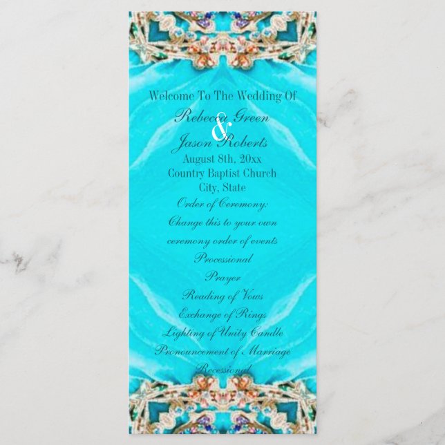 vintage turquoise bohemian wedding programs programme (Front)