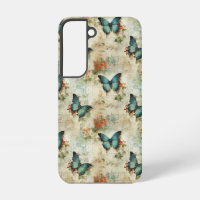 Vintage Turquoise Butterflies Rustic Floral