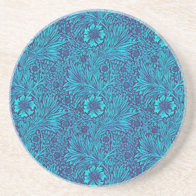 Vintage turquoise dark purple floral pattern coaster (Front)