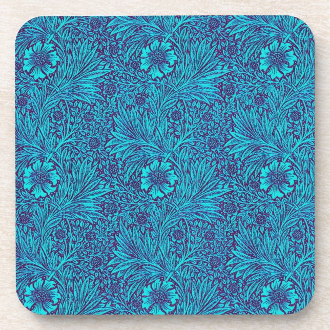 Vintage turquoise dark purple floral pattern coaster (Front)