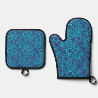 Vintage turquoise dark purple floral pattern oven mitt & pot holder set
