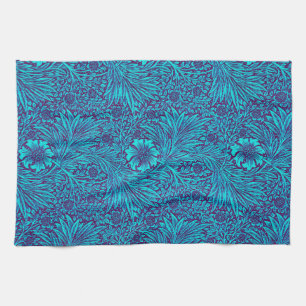 Vintage turquoise dark purple floral pattern tea towel