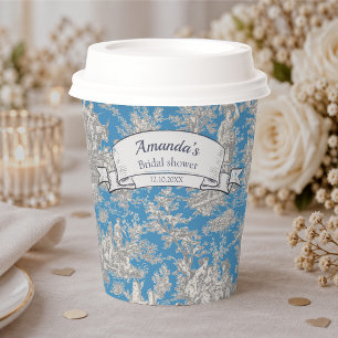 Vintage Turquoise French Toile Bridal Shower Paper Cups