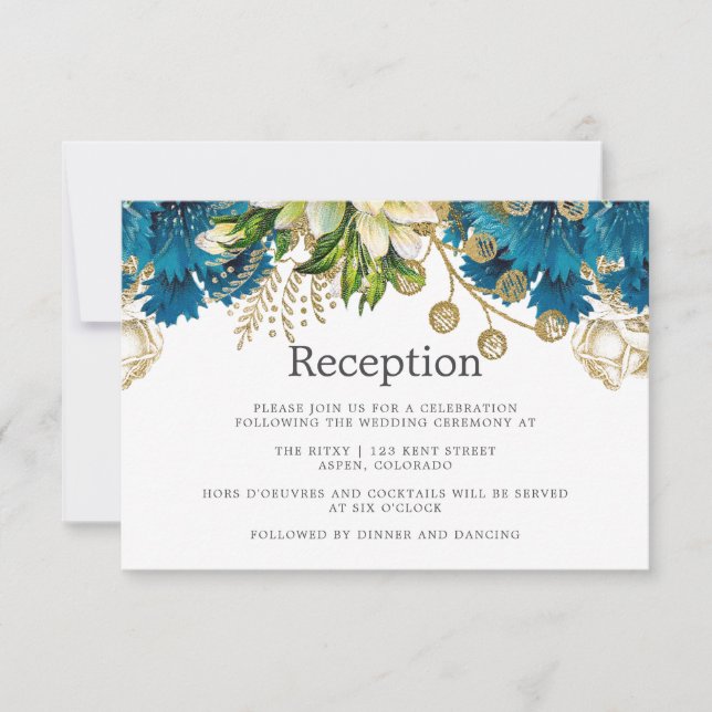 Vintage Turquoise & Gold Shabby Wedding Reception Invitation (Front)