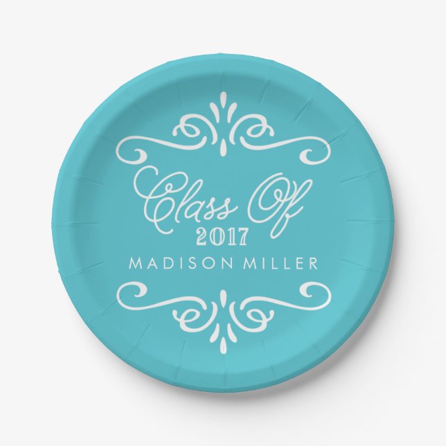 Vintage Turquoise | Graduation Party Paper Plate (Front)