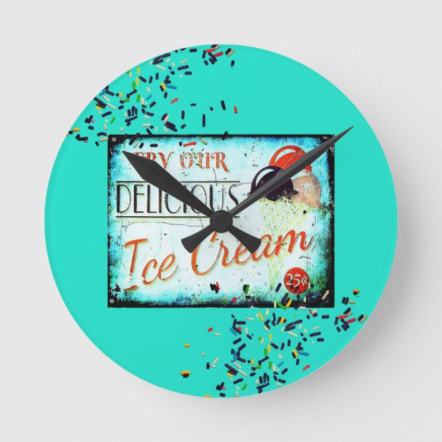 Vintage turquoise ice cream sign clock (Front)