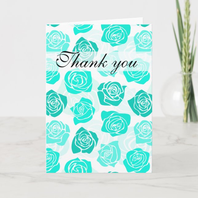 Vintage turquoise roses Thank You Card (Front)