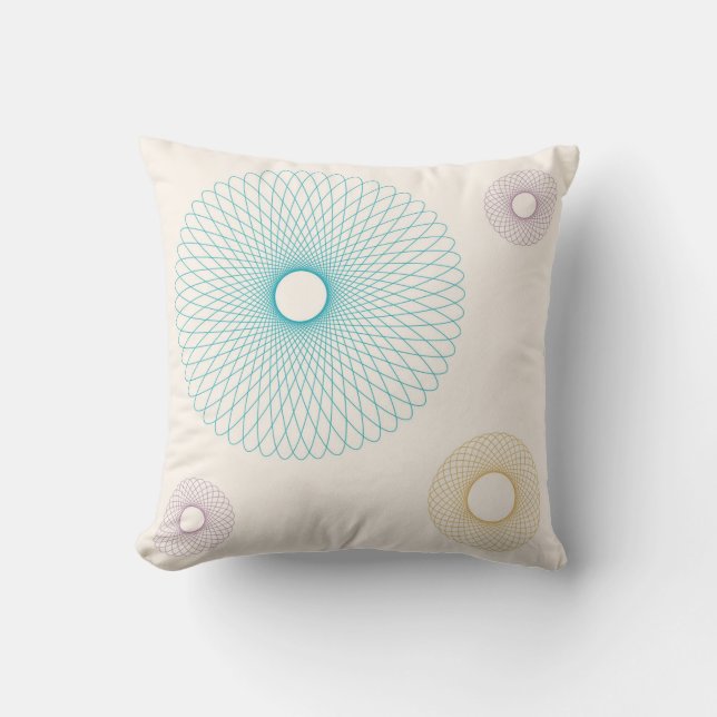 Vintage Turquoise, Yellow and Pink Spirograph Cushion (Front)