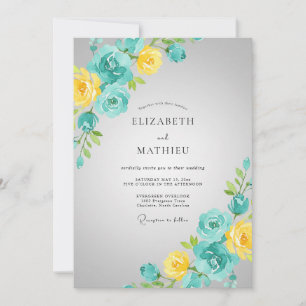 Vintage Turquoise Yellow Blossom Wedding Invitation