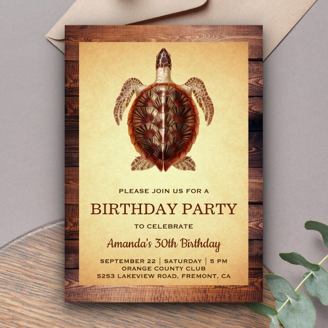 Vintage Turtle Adult Birthday Party Invitation (Creator Uploaded)
