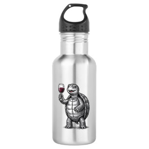 Vintage Turtle Holding Wine Glass Shirt Design_1 532 Ml Water Bottle
