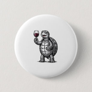 Vintage Turtle Holding Wine Glass Shirt Design_1 6 Cm Round Badge