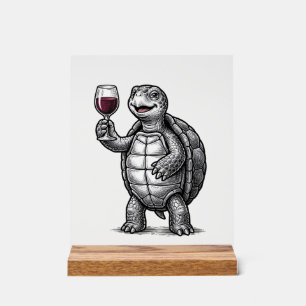Vintage Turtle Holding Wine Glass Shirt Design_1 Acrylic Sign