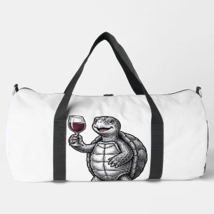 Vintage Turtle Holding Wine Glass Shirt Design_1 Duffle Bag
