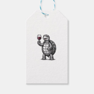 Vintage Turtle Holding Wine Glass Shirt Design_1 Gift Tags
