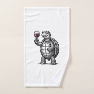 Vintage Turtle Holding Wine Glass Shirt Design_1 Hand Towel