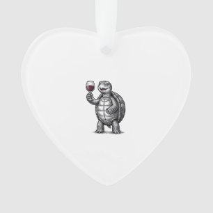 Vintage Turtle Holding Wine Glass Shirt Design_1 Ornament