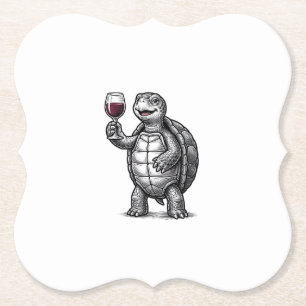Vintage Turtle Holding Wine Glass Shirt Design_1 Paper Coaster