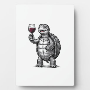 Vintage Turtle Holding Wine Glass Shirt Design_1 Plaque