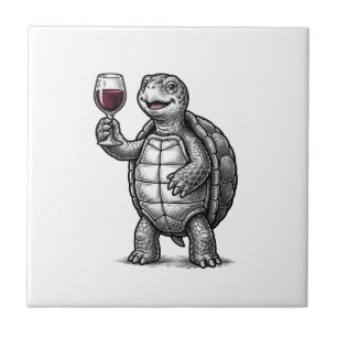 Vintage Turtle Holding Wine Glass Shirt Design_1 Tile