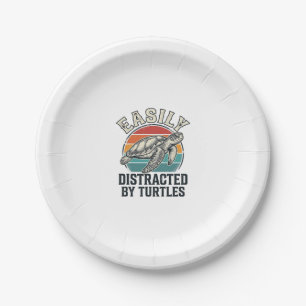 Vintage Turtle Lover Easily Distracted by Turtles  Paper Plate