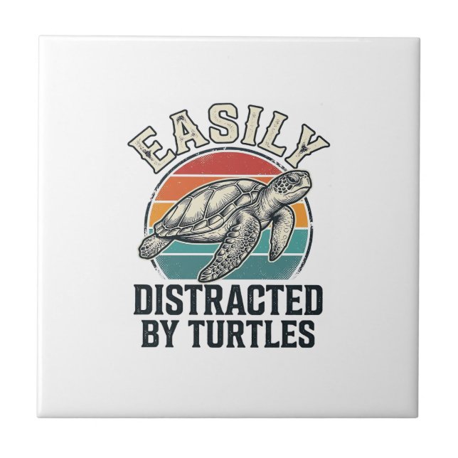 Vintage Turtle Lover Easily Distracted by Turtles  Tile (Front)