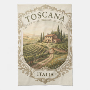 Vintage Tuscan Vineyard Label Design Tea Towel