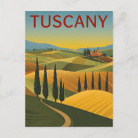 Vintage Tuscany Italy Travel Poster Hills