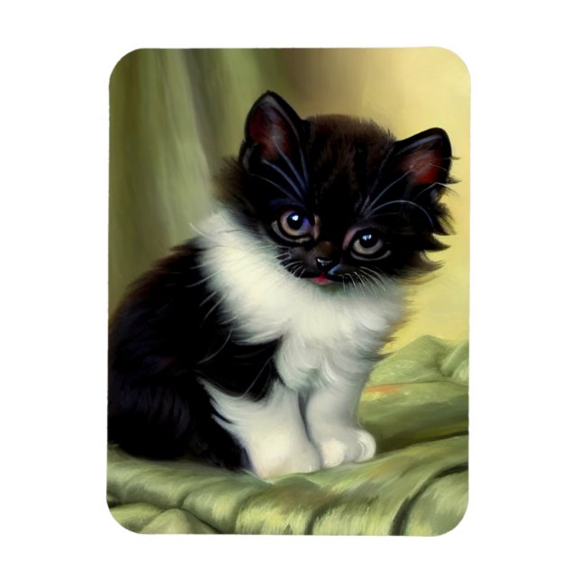 Vintage Tuxedo Kitten Illustration Magnet (Vertical)