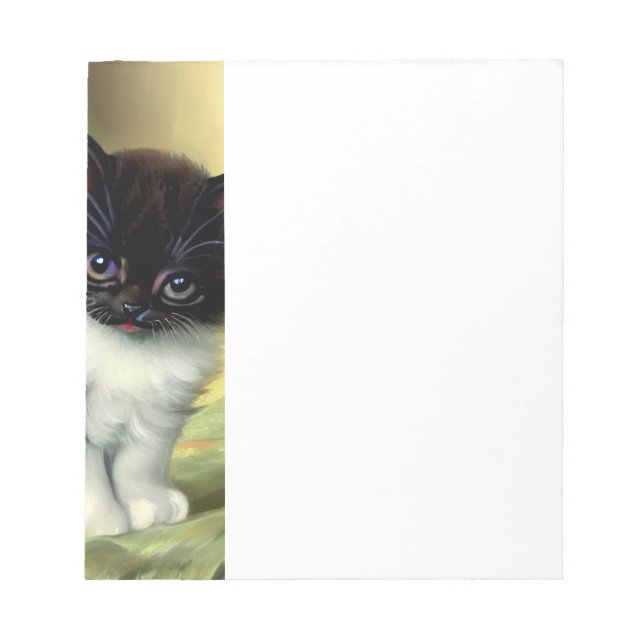 Vintage Tuxedo Kitten Illustration Notepad (Front)