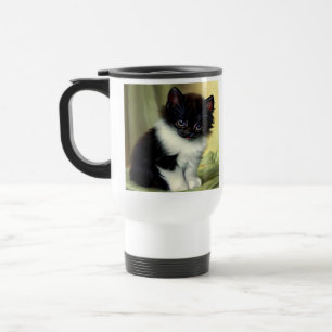 Vintage Tuxedo Kitten Illustration Travel Mug
