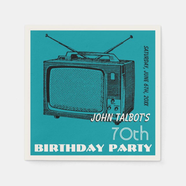 Vintage TV 70th Birthday Party Paper Napkin (Front)