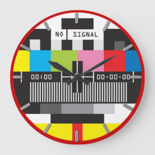 vintage tv no signal card clock round