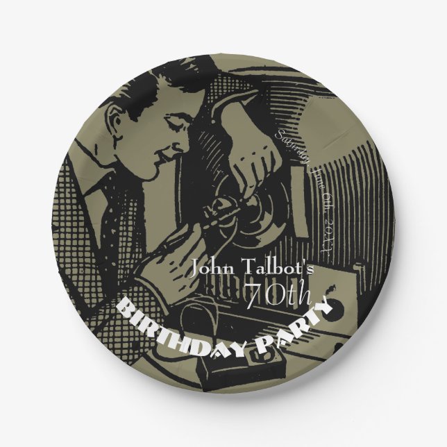 Vintage TV repairer 70th Birthday Party P Plate (Front)