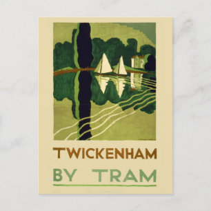 Vintage Twickenham England Tram Travel Postcard