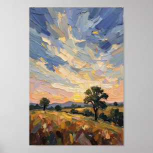 Vintage Twilight Countryside Landscape Art Poster