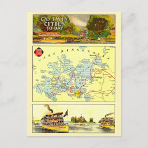 Vintage Twin Cities Map Postcard