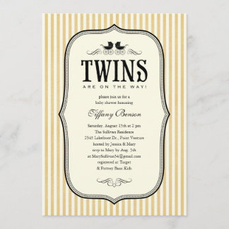 Vintage Twins Baby Shower Invitations