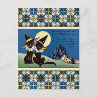 Vintage Two Black Cats Halloween Postcard