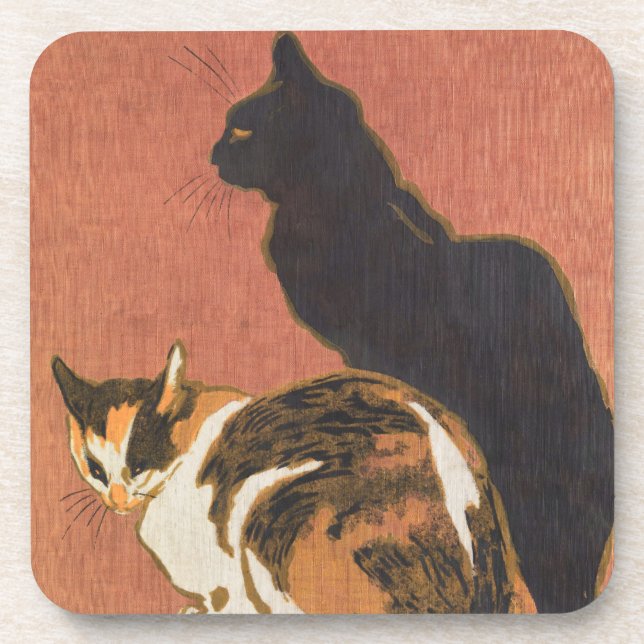 Vintage Two Cats Painting Steinlen Coaster (Front)